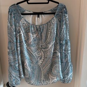 White House Black Market Blue and White Paisley Blouse